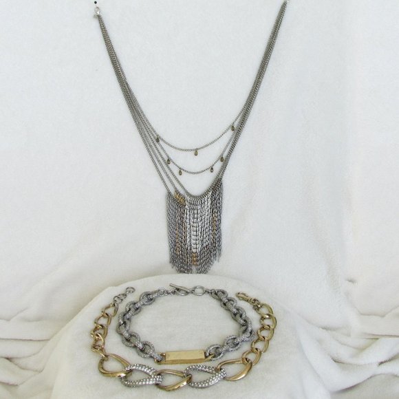Banana Republic Three Metal Necklaces Two Choker One Long Multi-strand - Picture 1 of 9